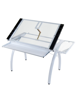 Futura Craft Station With Folding Shelf-white/clear Glass