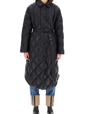 Burberry Logo Appliqué Quilted Belted Coat