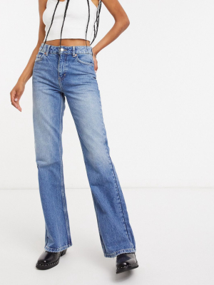 Toshop Two Flared Jeans In Mid Wash