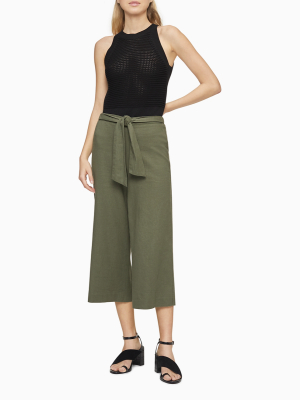 Linen Blend Tie Waist Culottes