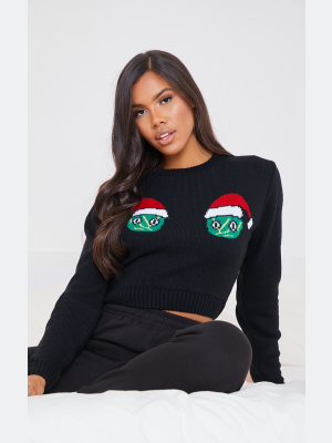 Black Brussel Sprout Christmas Crop Sweater