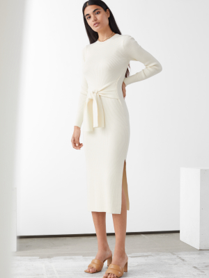 Belted Rib Midi Dress