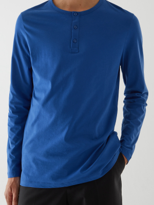 Cotton Half-placket Long-sleeve Henley Top