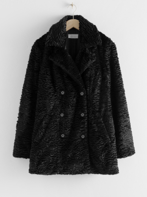 Faux Fur Double Breasted Coat