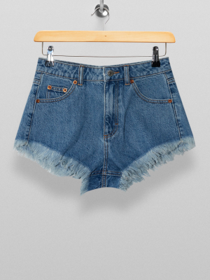 Mid Stone Fray Denim Shorts