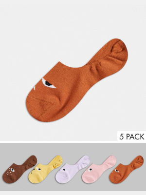 Monki 5-pack Organic Cotton Sneaker Sock In Multi