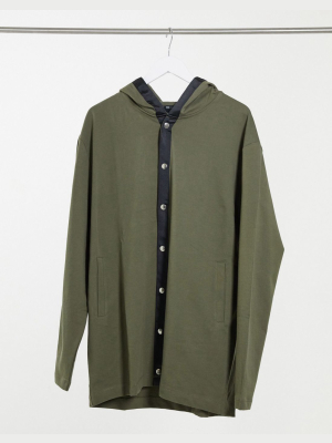 Asos Design Oversized Longer Length Jersey Jacket In Green With Snaps