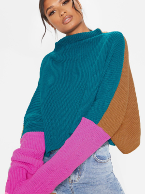 Teal Oversized Colour Block Sweater