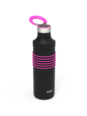 Zak Designs Hydratrak 22 Ounce Vacuum Insulated Stainless Steel Tumbler, Black With Pink Rings