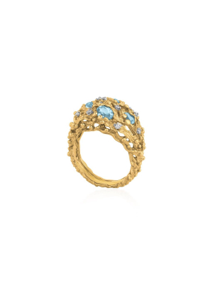 Ocean Caged Ring With Blue Topaz & Diamonds