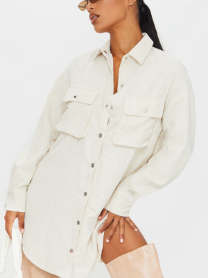 Cream Cord Pocket Detail Shirt Dress