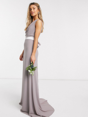 Tfnc Bridesmaid Cowl Neck Bow Back Maxi Dress In Gray