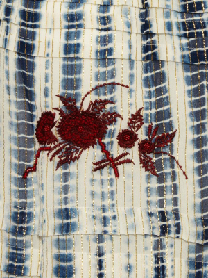 Long Sleeve Embroidered Midi Dress - Maera Blue Stripe Print