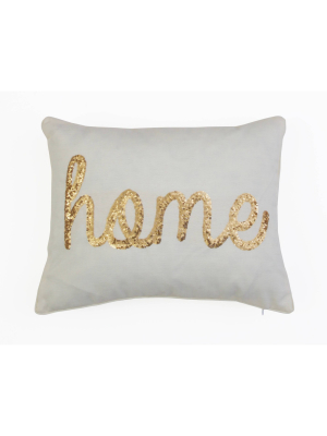 Décor Therapy 14"x18" Home Sequin Script Faux Linen Throw Pillow Cream/gold