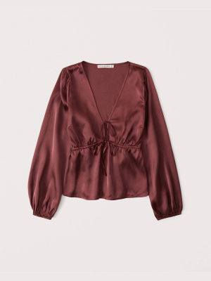 Long-sleeve Satin Top