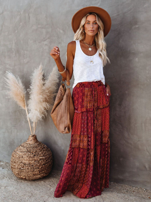 Berryessa Pocketed Tiered Paisley Print Maxi Skirt