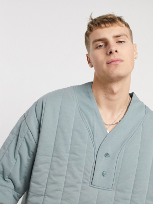 Asos Design Oversized Quilted Baseball T-shirt In Gray