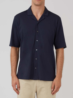 Sunspel Short Sleeve Pique Campshirt, Navy