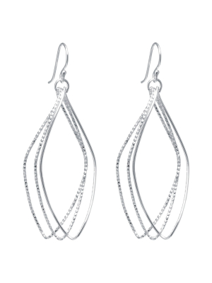 Silver Plated Brass Large Diamond Cut Marquise Shape Drop Earrings