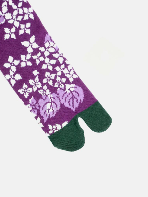 Tabi Socks, Purple And Green, Autumn Flower And Leaves (s/m)