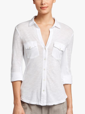 James Perse Sheer Slub Side Panel Shirt - White