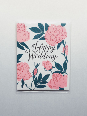 Pastel Roses Happy Wedding Card