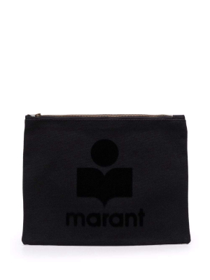 Isabel Marant Logo Flocked Zipped Clutch Bag