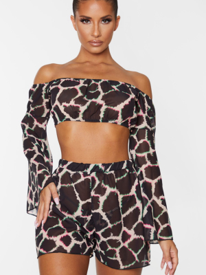 Black Neon Giraffe Flared Sleeve Floaty Beach Top