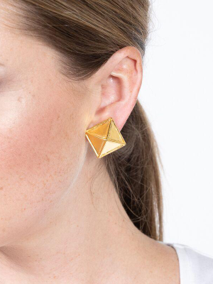 Satin Gold Pyramid Clip Earrings