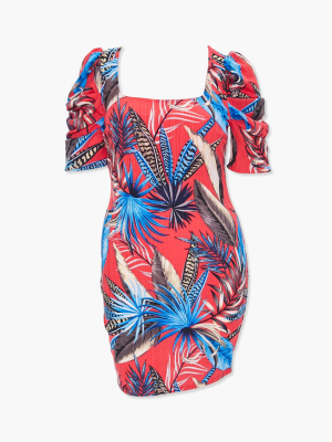 Plus Size Tropical Print Bodycon Dress