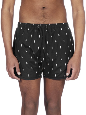 Neil Barrett Small Thunderbolt Print Swim Shorts