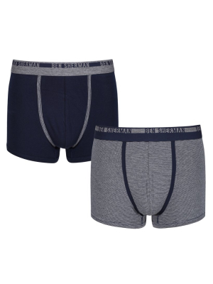 Isaiah Men's 2-pack Fitted No-fly Boxer-briefs - Navy Stripe