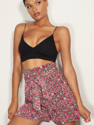 Pink Floral Tie Waist Short