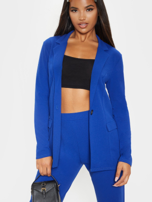 Blue Fitted Button Detail Crepe Blazer