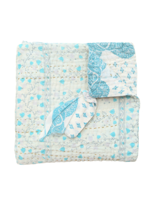 Jeanette Farrier Robin Egg Blue Floral Kantha Blanket