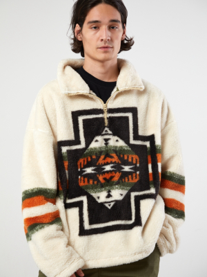 Uo Printed Sherpa Half-zip Sweatshirt