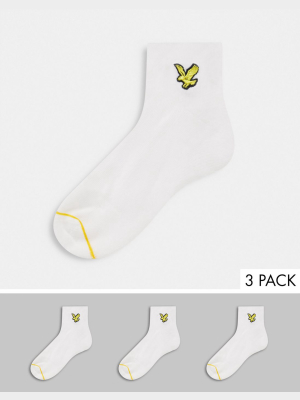 Lyle & Scott 3 Pack Logo Ribbed Sneaker Socks In White