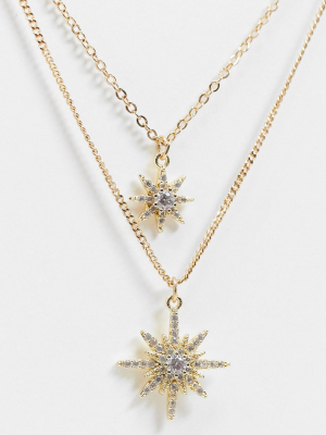 Pieces Multichain Necklace With Star Pendants In Gold