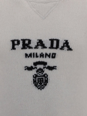 Prada Intarsia Logo Knit Crew-neck Sweater