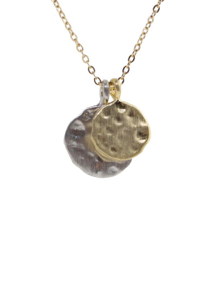 Double Hammered Disc Pendant Necklace