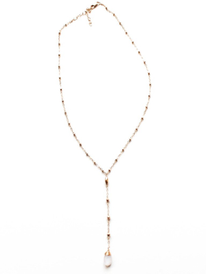 Short Y Gemstone Necklace - Moonstone