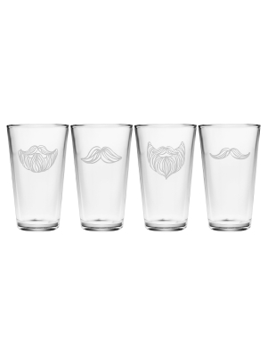 Susquehanna Glass Beards And Staches Beer 16oz - Set Of 4