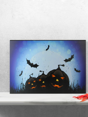 Northlight Led Lighted Jack-o-lanterns And Bats Halloween Canvas Wall Art 23.5" X 15.5"