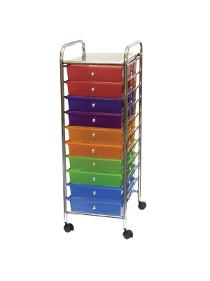 Mobile Organizer, 10 Drawers, 13 X 38 X 15-1/4 Inches, Multiple Colors