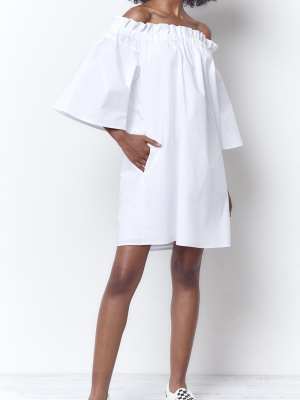 Mary Off The Shoulder Ruffle Dress - Poplin