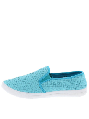 Yaffa02 Turquoise Basket Weave Slip On Sneaker Flat