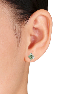 2.24 Ct. T.w. Square Shaped Green Amethyst Pin Earrings In Sterling Silver - Green