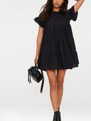 Black Broderie Analgise Smock Dress