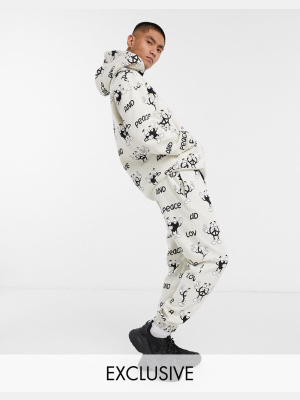 Crooked Tongues Co-ord Sweatpants With All Over Peace Print