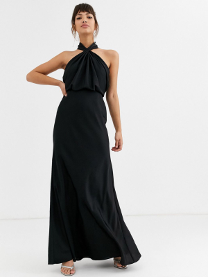 Asos Edition Ruched Halter Neck Maxi Dress